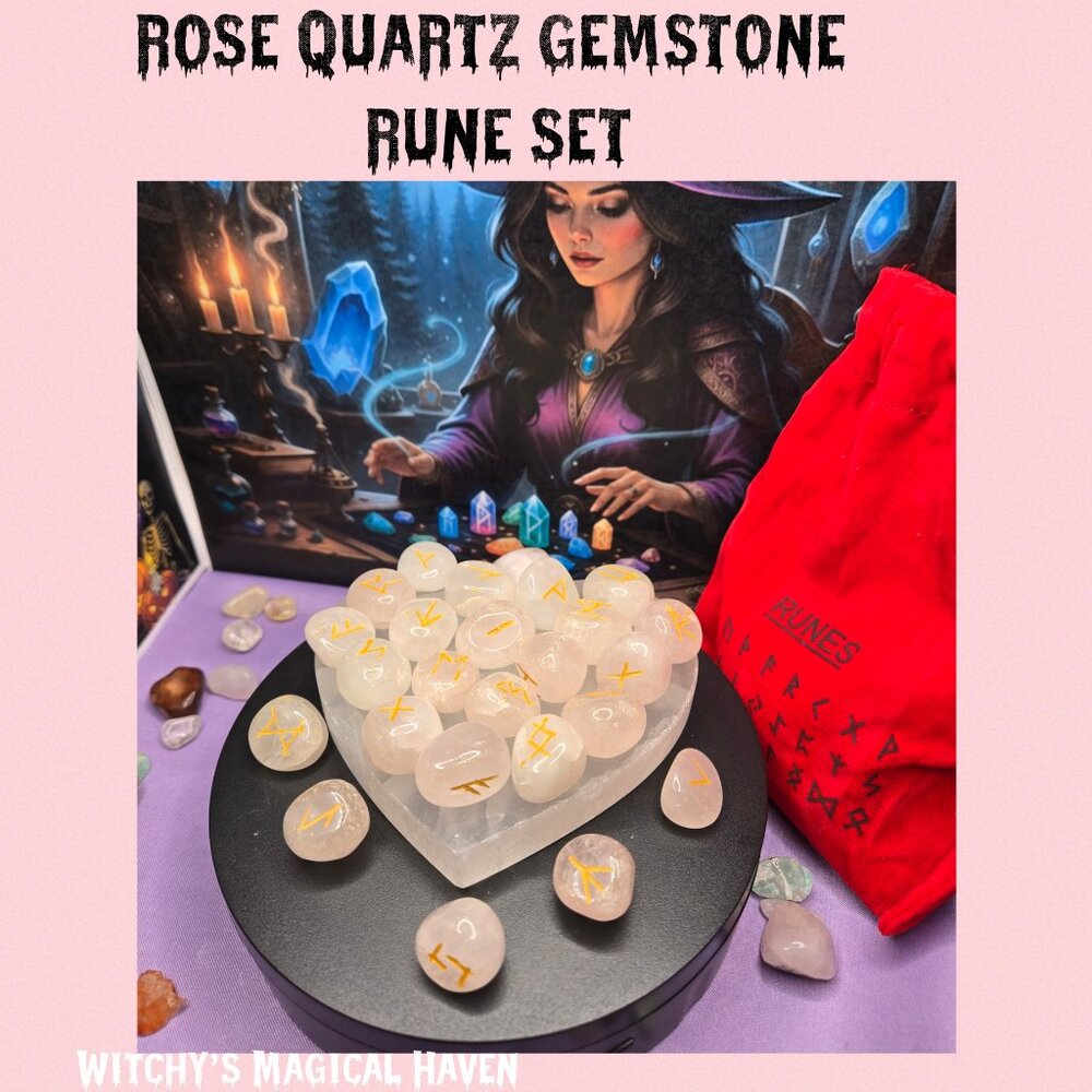 Rose Quartz Gemstone Rune Stone Set - Picture 3 of 5
